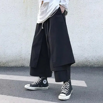 Riolio Fake Two-Piece Pants Men Male New Loose Wide-Leg Trousers Casual Straight Streetwear Spring Autumn Hip-Hop Pantalons Capris